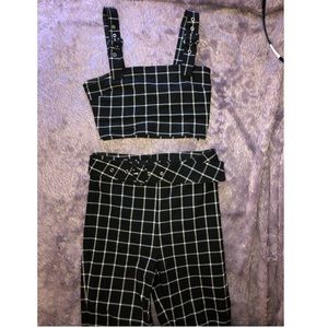 Black and white striped matching pant set
